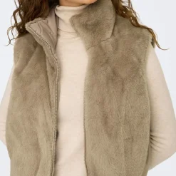 ONLY Veste sans manche reversible fausse fourrure col montant Femme BEIGE