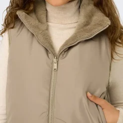 ONLY Veste sans manche reversible fausse fourrure col montant Femme BEIGE