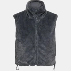 ONLY Veste sans manche reversible fausse fourrure col montant Femme GRIS FONCE